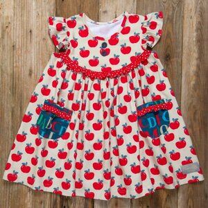 Eleanor Rose 7/8 Red Apple Print Ruffle Sleeve Dress
